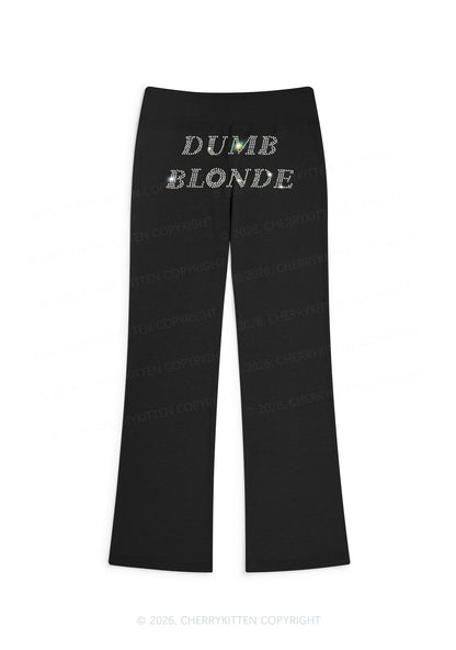 Rhinestone Dumb Blonde Y2K Low Rise Drawstring Flare Pants Cherrykitten