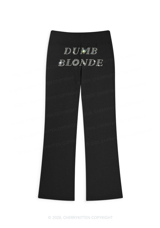 Rhinestone Dumb Blonde Y2K Low Rise Drawstring Flare Pants Cherrykitten
