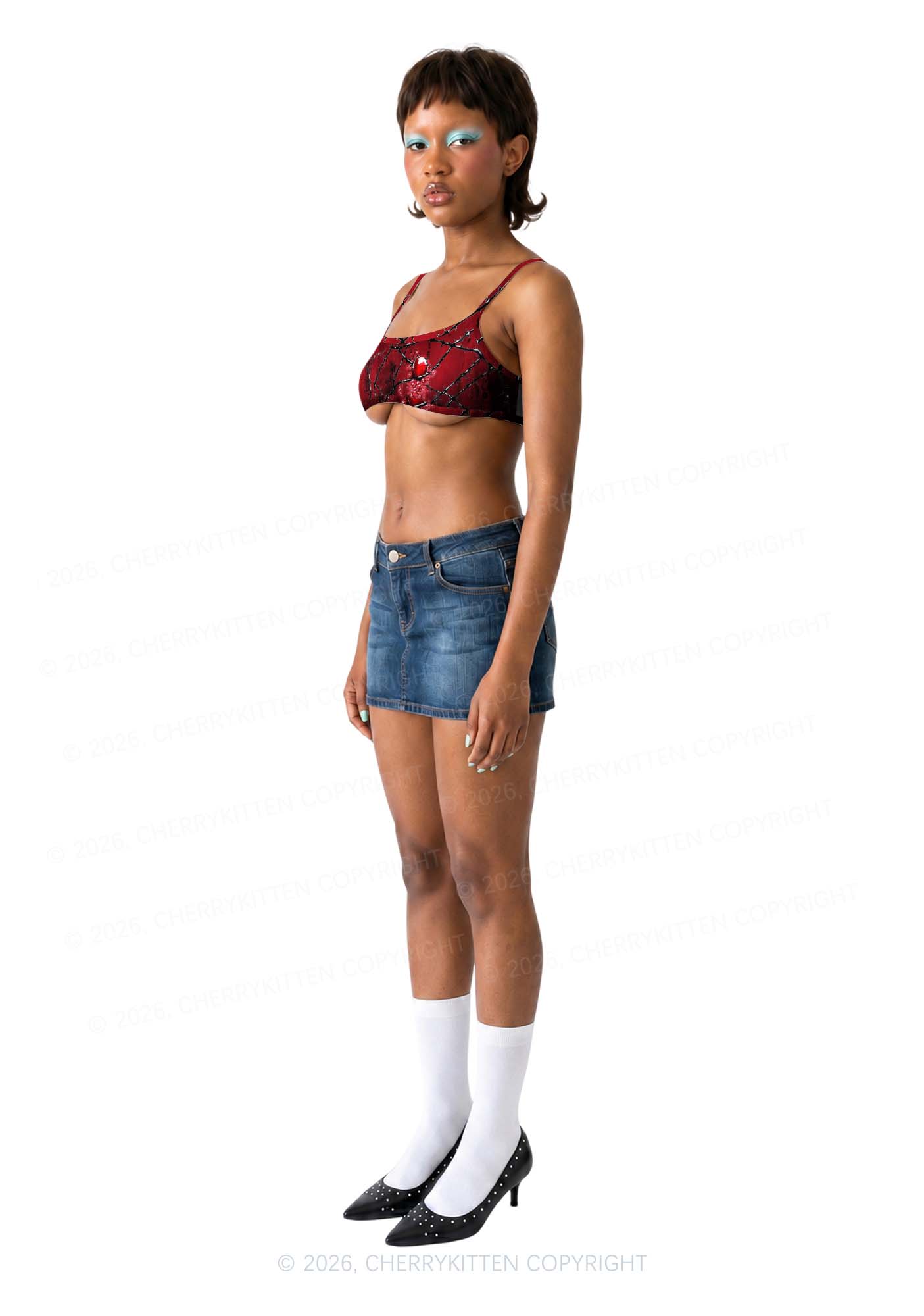 Thorned Ruby Y2K Print Super Crop Cami Cherrykitten