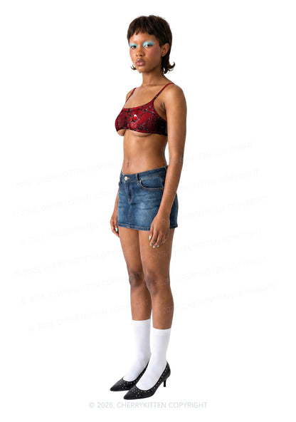 Thorned Ruby Y2K Print Super Crop Cami Cherrykitten