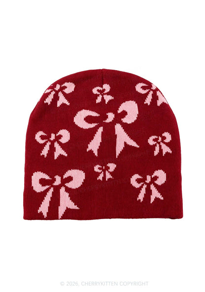 Retro Bow Y2K Knitted Hat Cherrykitten
