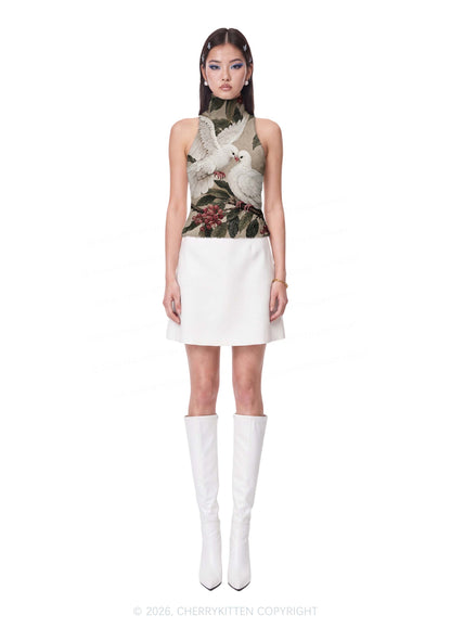 Two Loving Doves On Branch Y2K Knit Turtleneck Tank Top Cherrykitten