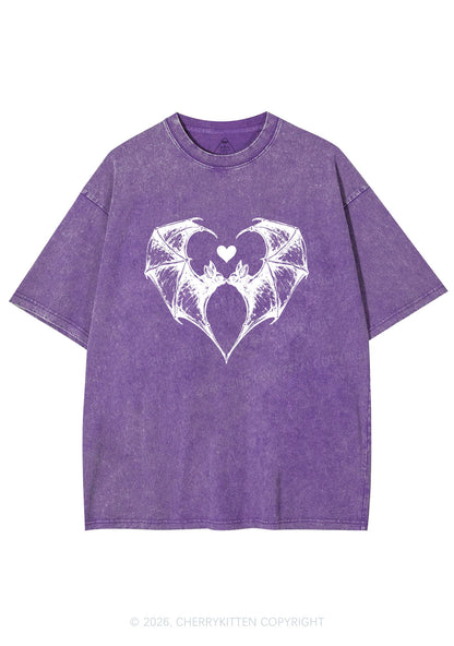 Halloween Bat Heart Y2K Shirts Washed Tee Cherrykitten