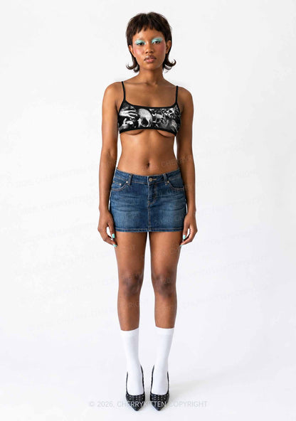 Halloween Gothic Skull Y2K Print Super Crop Cami Cherrykitten