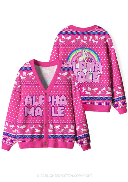 Rainbow Unicorn Alpha Male Y2K Christmas Cardigan Knit Sweatshirt Cherrykitten
