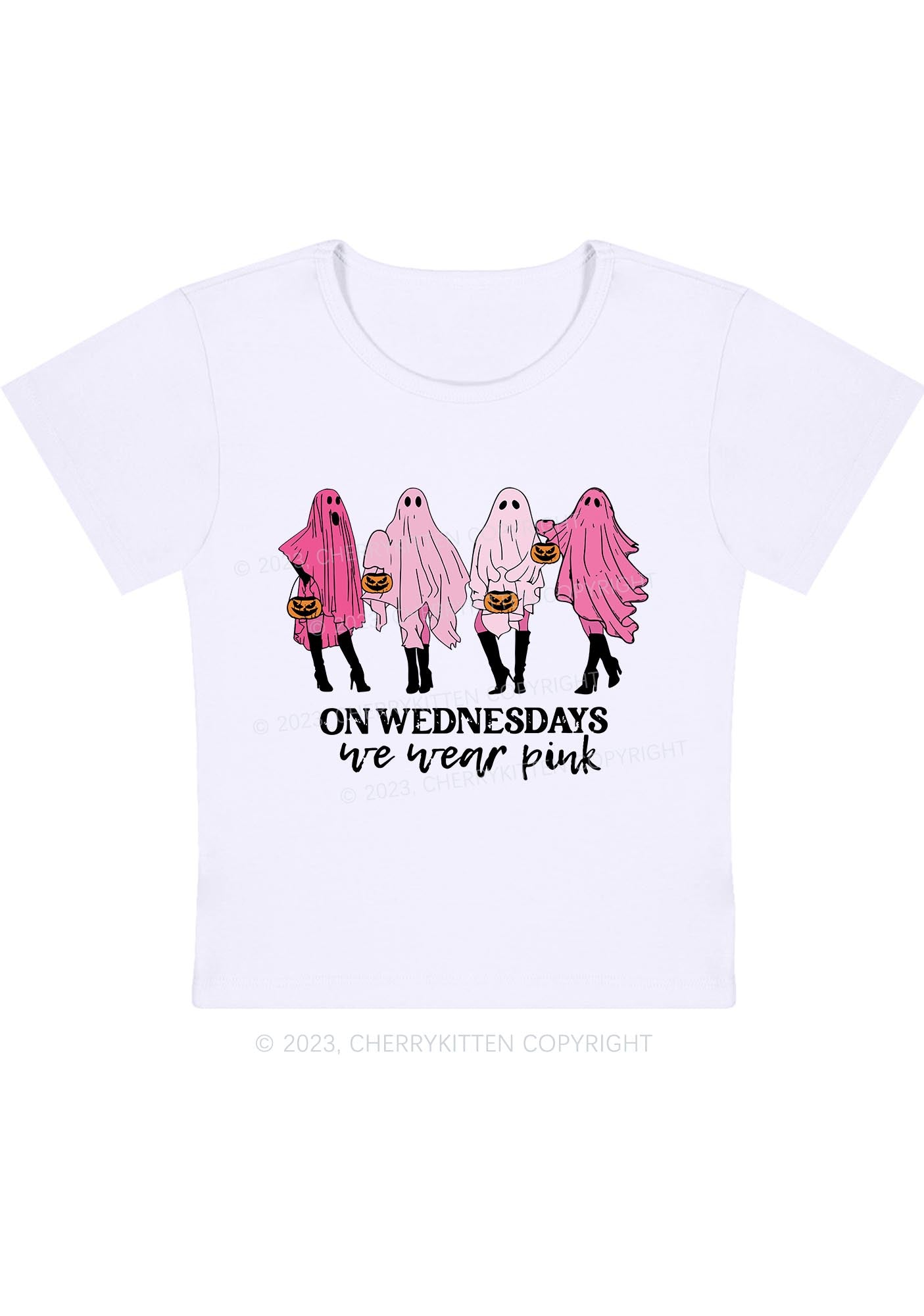 On Wednesday We Wear Pink Ghost Halloween Baby Tee Cherrykitten