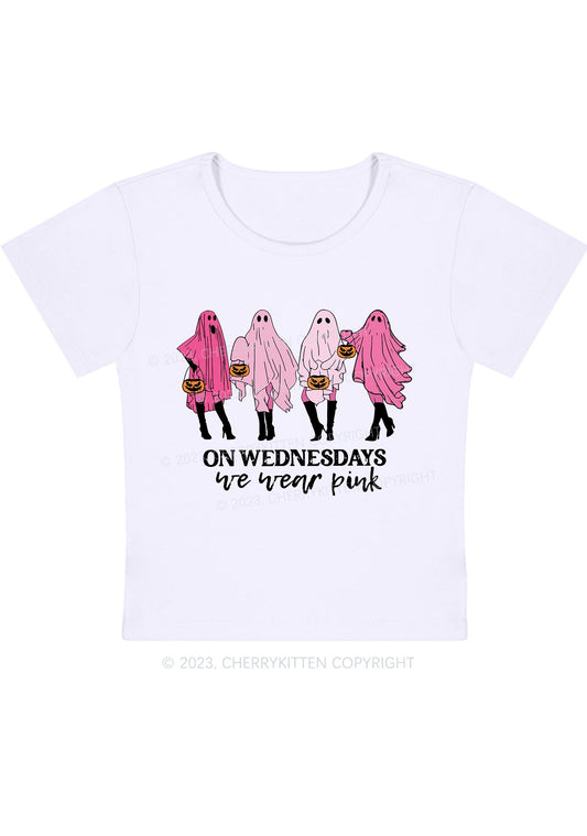 On Wednesday We Wear Pink Ghost Halloween Baby Tee Cherrykitten