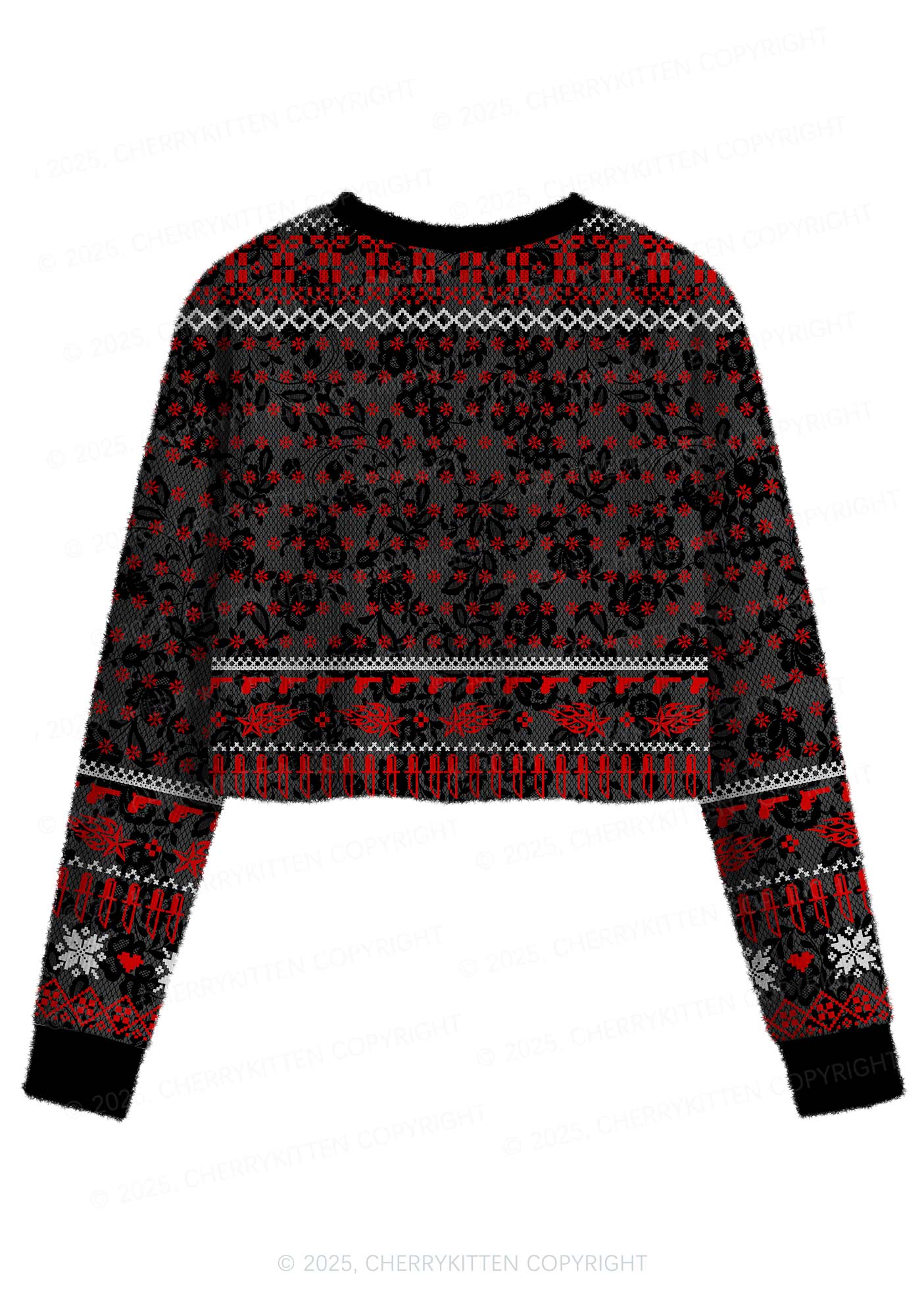 Red Punk Faggot Pride Y2K Christmas Crop Knit Sweatshirt Cherrykitten