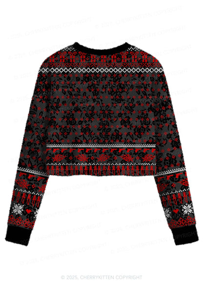 Red Punk Faggot Pride Y2K Christmas Crop Knit Sweatshirt Cherrykitten