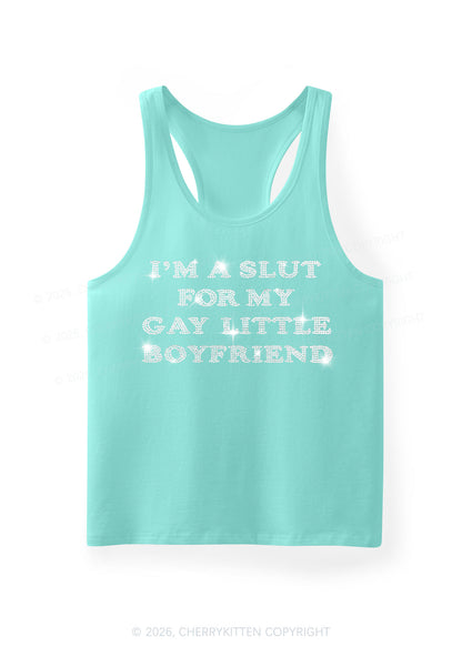 Rhinestone Slxt For My Gay BF Pride Y2K Men Racerback Tank Top Cherrykitten