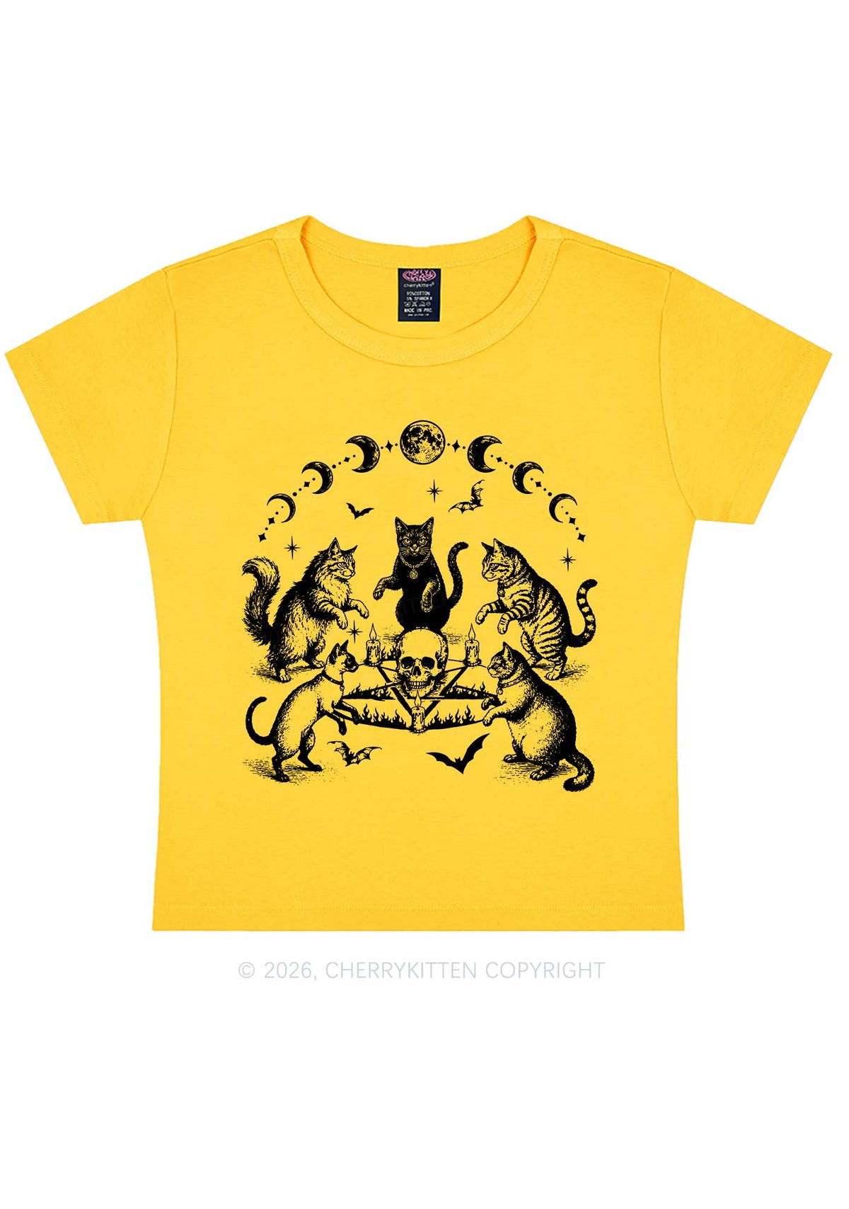 Halloween Cats Moon Phase Skull Y2K Baby Tee Cherrykitten