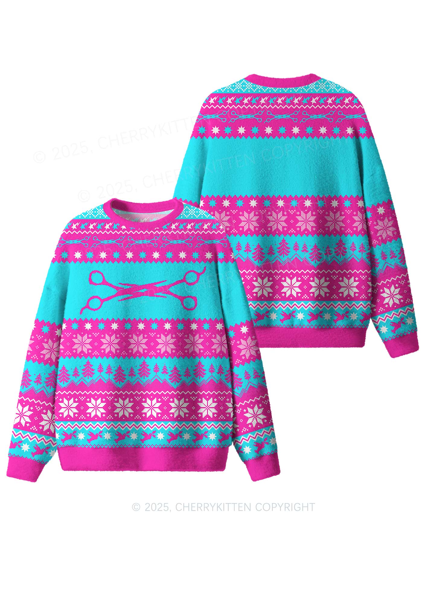 Blue Scissor Pride Y2K Christmas Knit Sweatshirt Cherrykitten