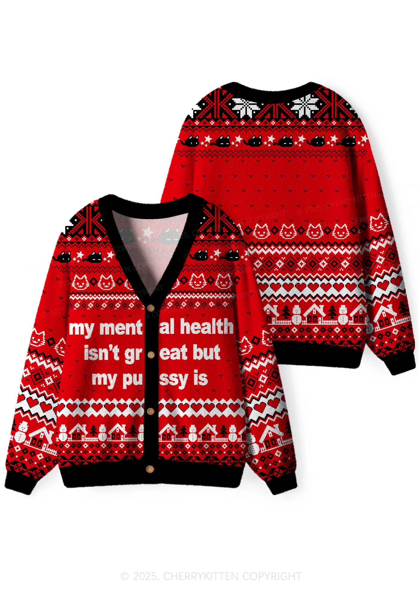 Great Mental Health Puxxy Y2K Christmas Cardigan Knit Sweatshirt Cherrykitten