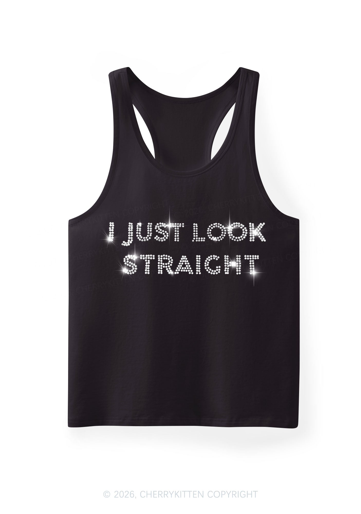 Rhinestone I Just Look Straight Pride Y2K Men Racerback Tank Top Cherrykitten