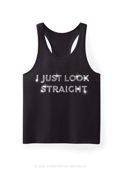Rhinestone I Just Look Straight Pride Y2K Men Racerback Tank Top Cherrykitten