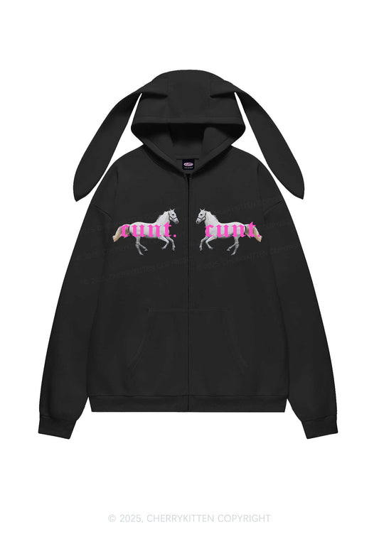 Cxxt Horse Y2K Bunny Ear Zip Hoodie Cherrykitten