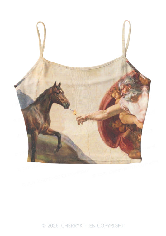 God Smoking Horse Y2K Mesh Cami Tank Cherrykitten