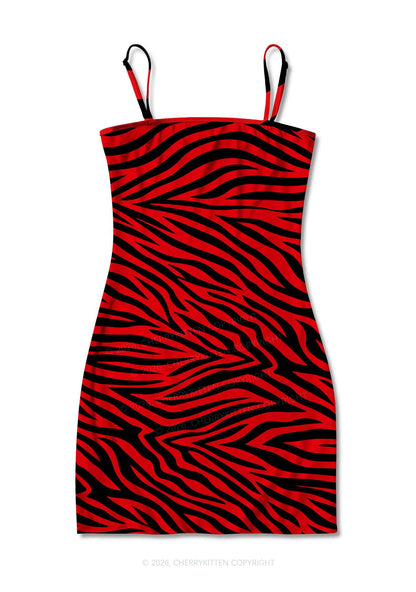Halloween Red Zebra Stripe Y2K Print Slip Dress Cherrykitten