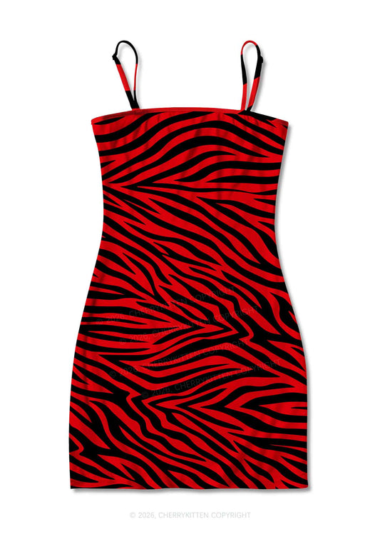 Halloween Red Zebra Stripe Y2K Print Slip Dress Cherrykitten
