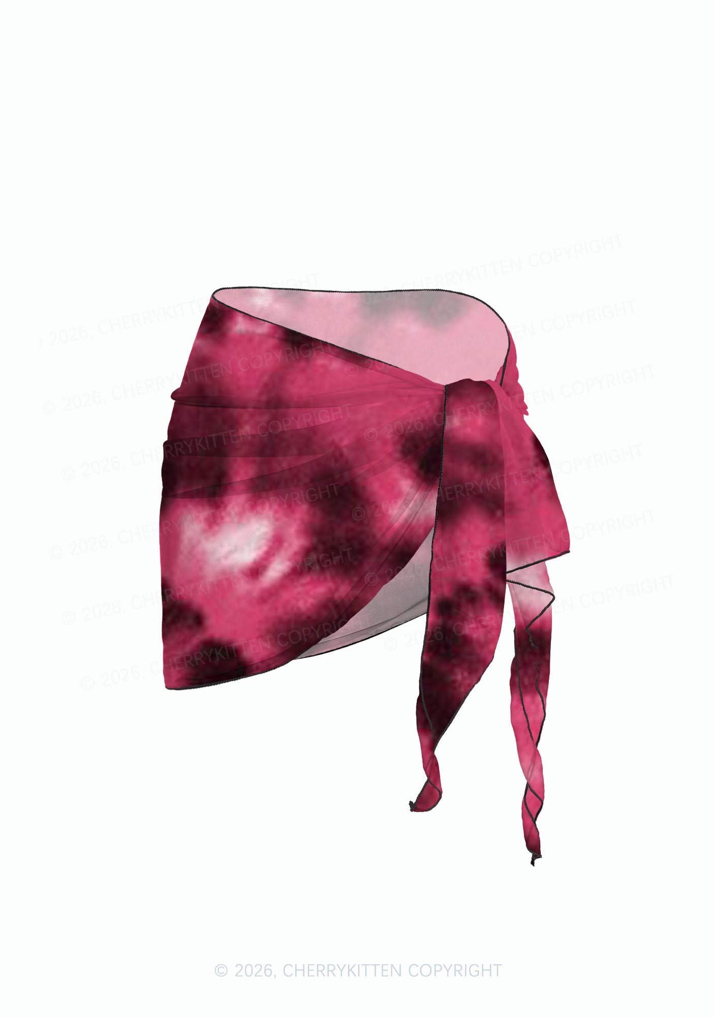 Wine Red Tie Dye Y2K Print Bikini Set Cherrykitten