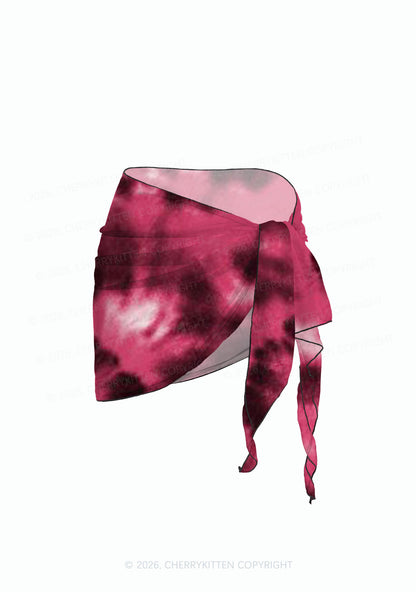 Wine Red Tie Dye Y2K Print Bikini Set Cherrykitten