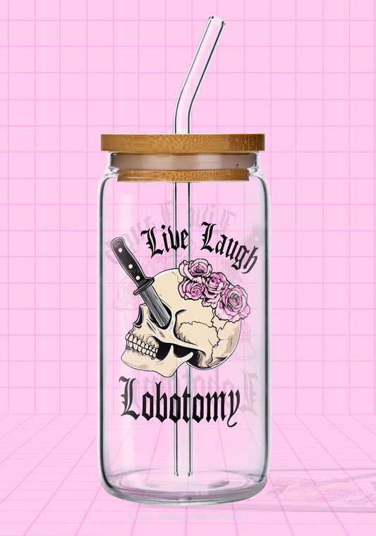 Live Laugh Lobotomy Skull Y2K Printed Glass Cup Cherrykitten
