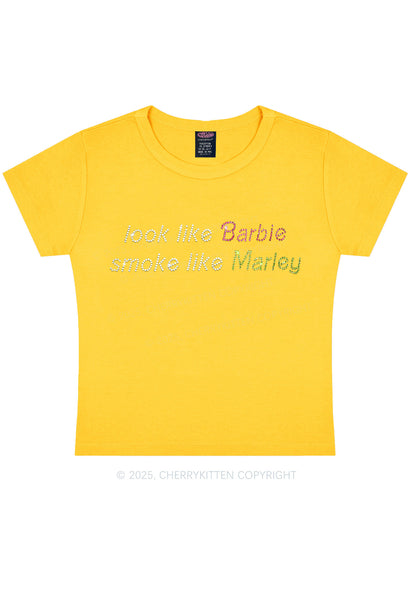 Rhinestone Smoke Like Marley Y2K Baby Tee Cherrykitten