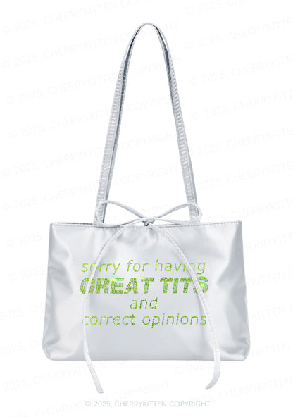 Rhinestone Sorry For Having Correct Opinions Y2K Satin Bags Cherrykitten
