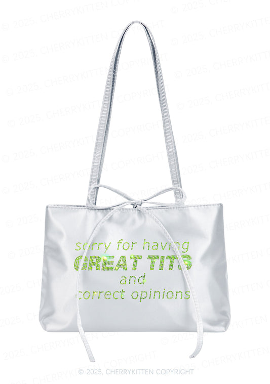 Rhinestone Sorry For Having Correct Opinions Y2K Satin Bags Cherrykitten