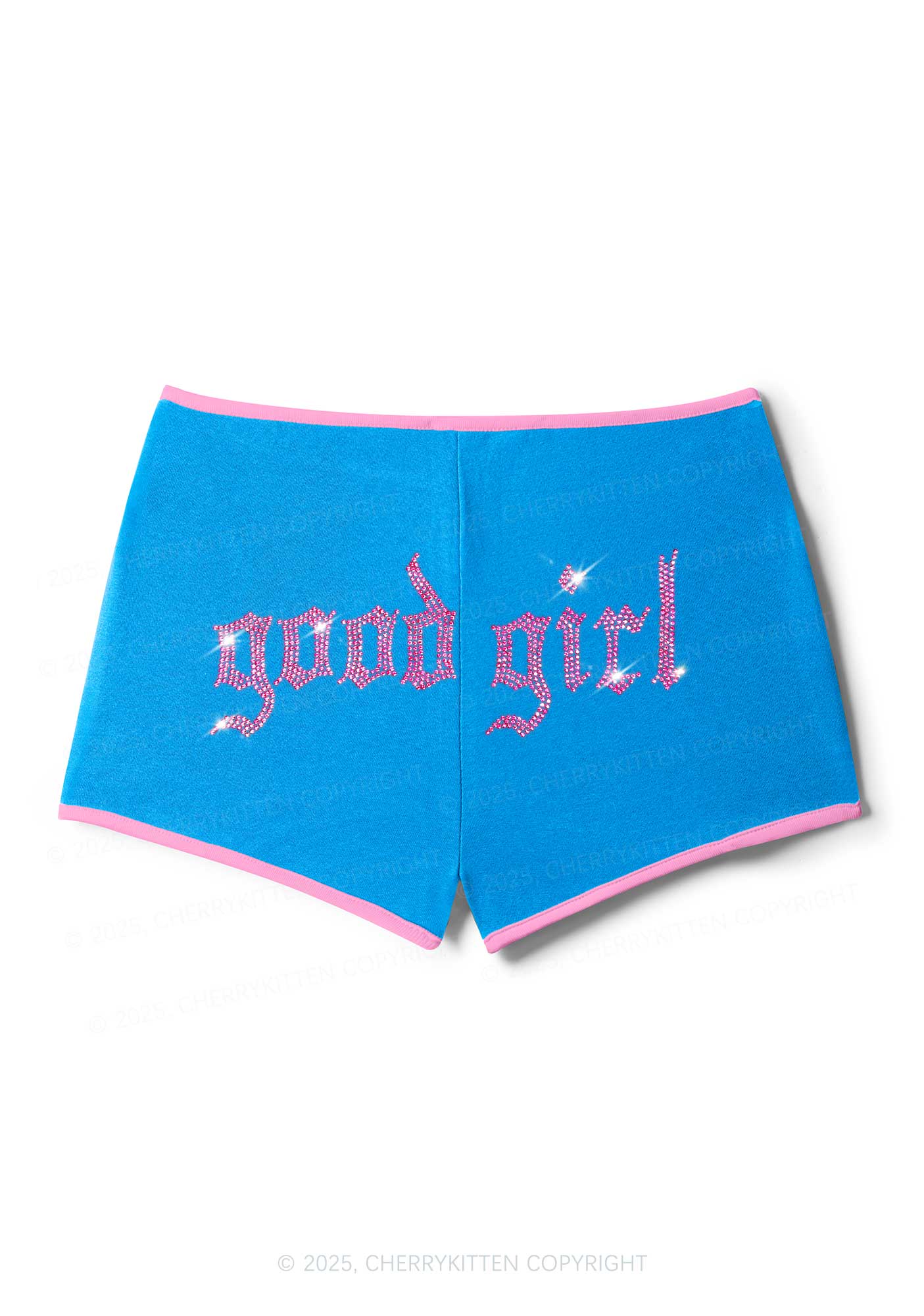 Rhinestone Good Girl Y2K Booty Shorts Cherrykitten
