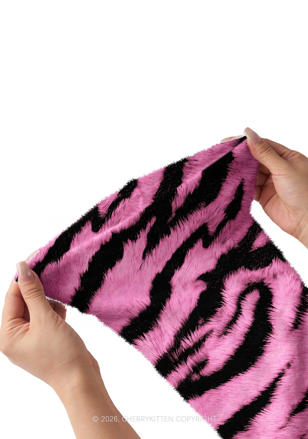Light Pink Zebra Stripe Y2K Print Fuzzy Flared Leg Warmers Cherrykitten