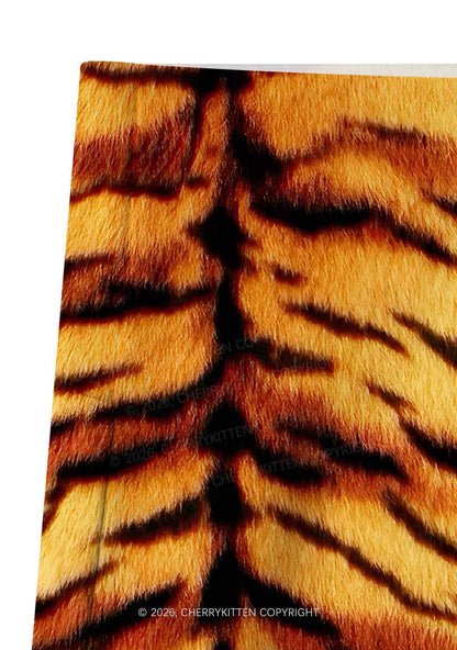 Wild Tiger Texture Y2K Print Yoga Shorts Cherrykitten
