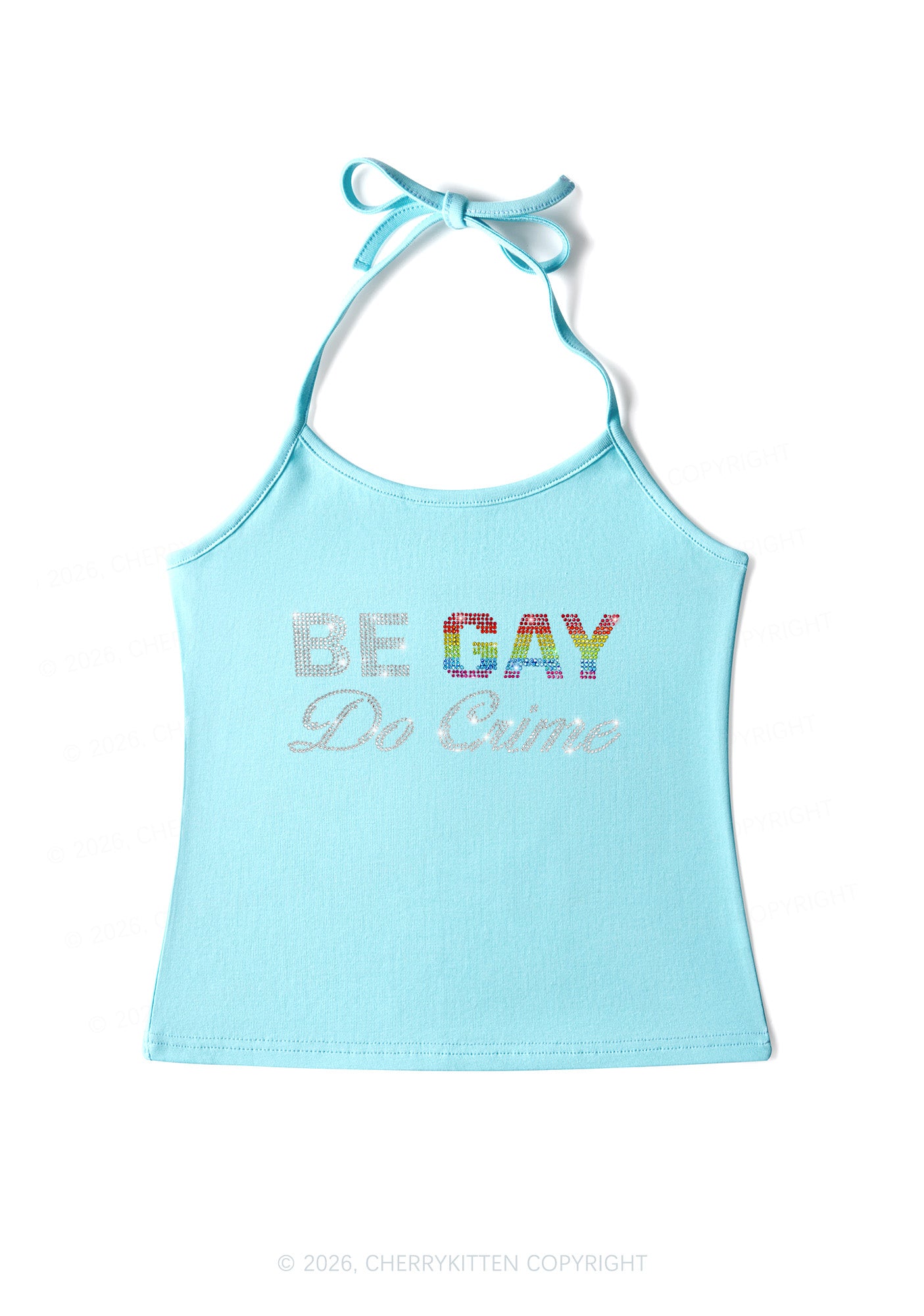 Rhinestone Be Gay Do Crime Pride Y2K Halter Neck Cami Cherrykitten