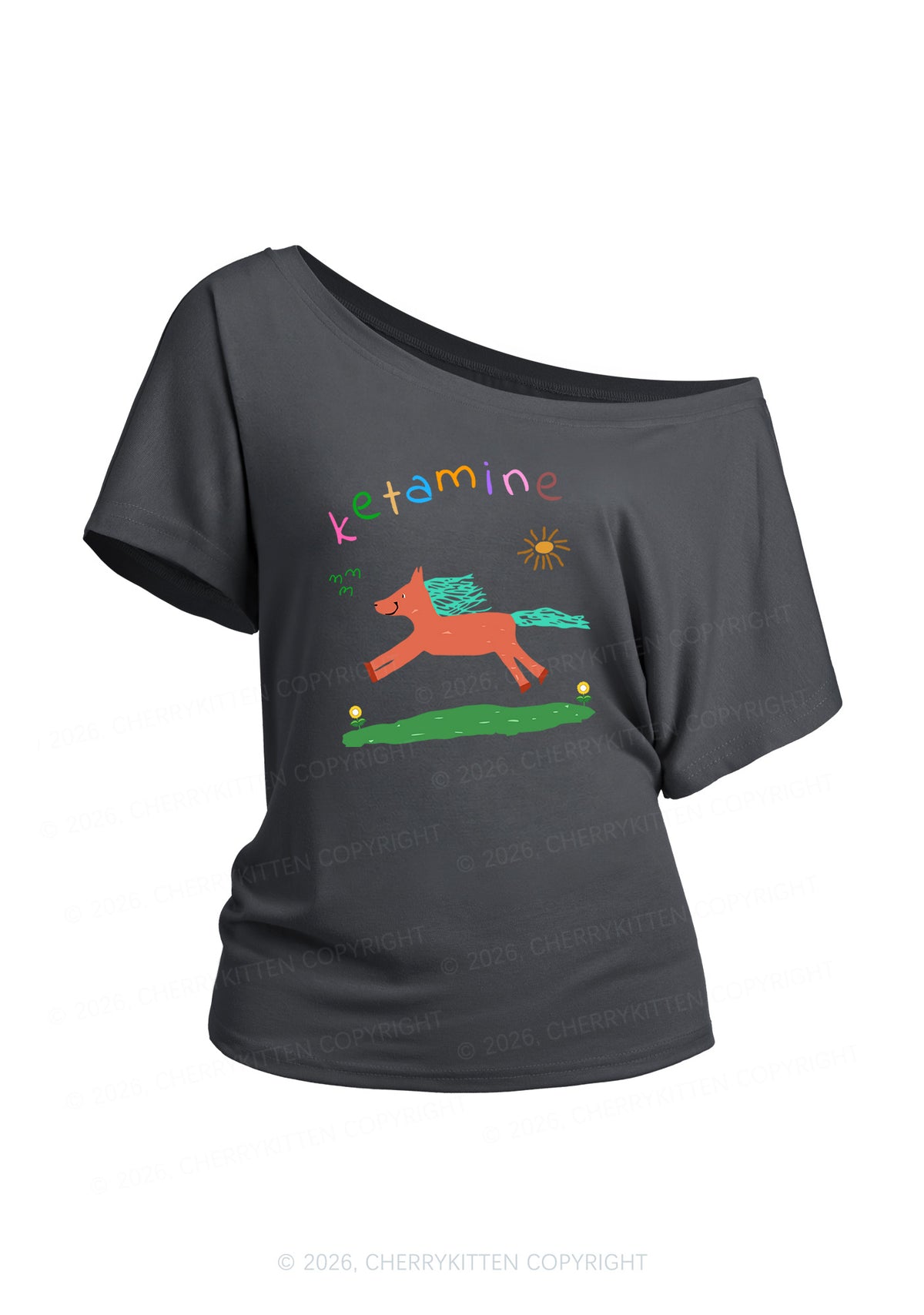 Orange Pony Y2K Off Shoulder Tee Cherrykitten