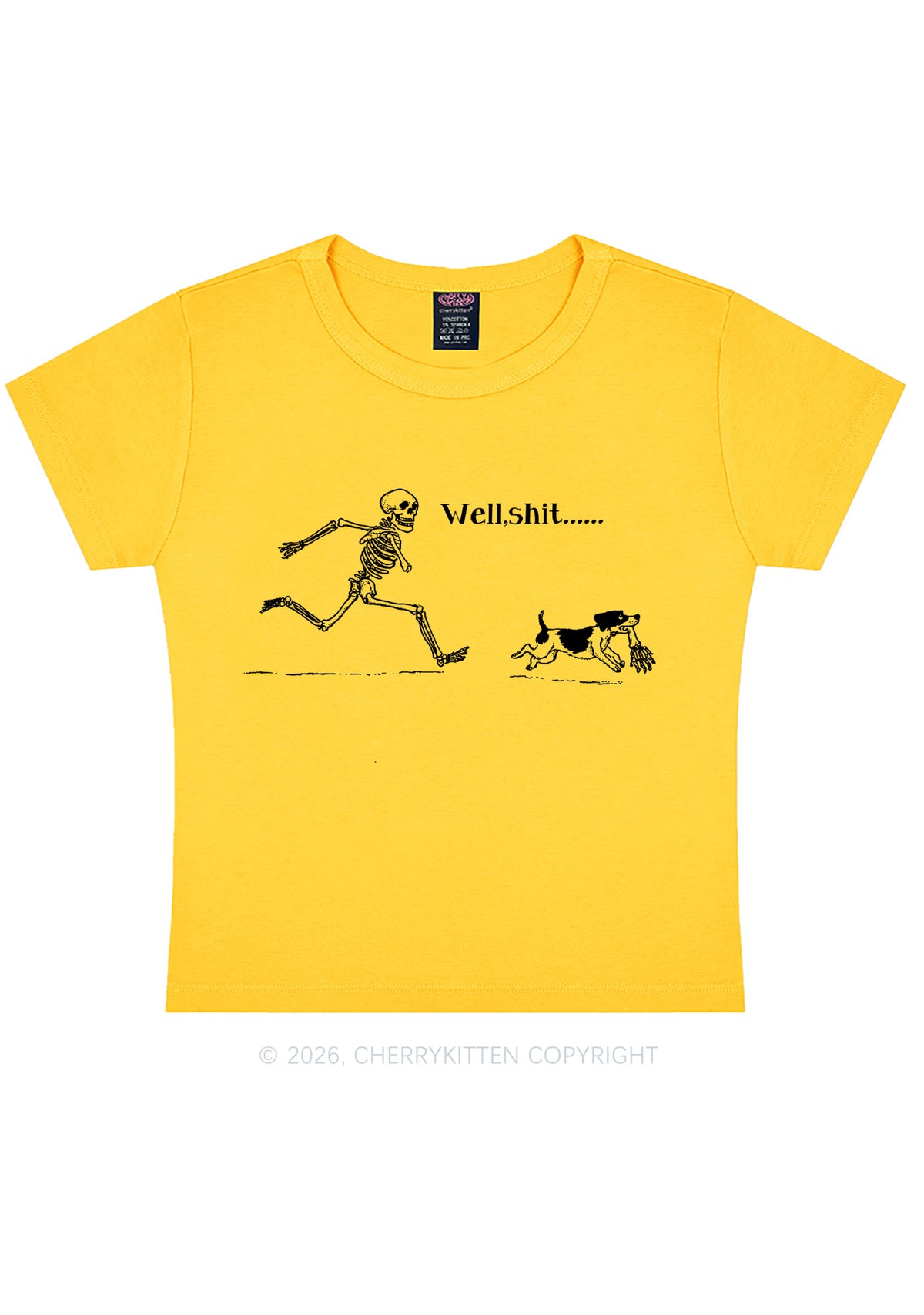 Halloween Skeleton Chase Dog Y2K Baby Tee Cherrykitten