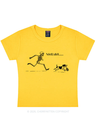 Halloween Skeleton Chase Dog Y2K Baby Tee Cherrykitten