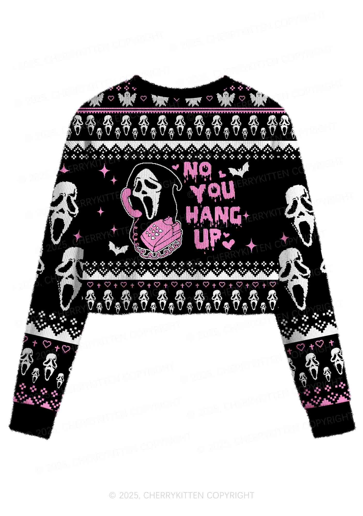 Halloween No You Hang Up Y2K Christmas Crop Knit Sweatshirt Cherrykitten