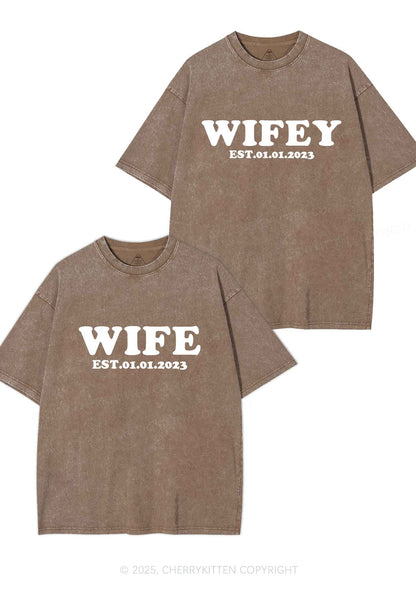 Wife Wifey Custom Date Y2K Valentine's Day Washed Tee Cherrykitten