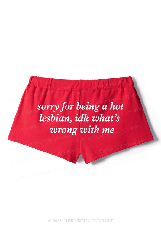 Sorry For Being Hot Lesbian Pride Y2K Drawstring Mini Shorts Cherrykitten