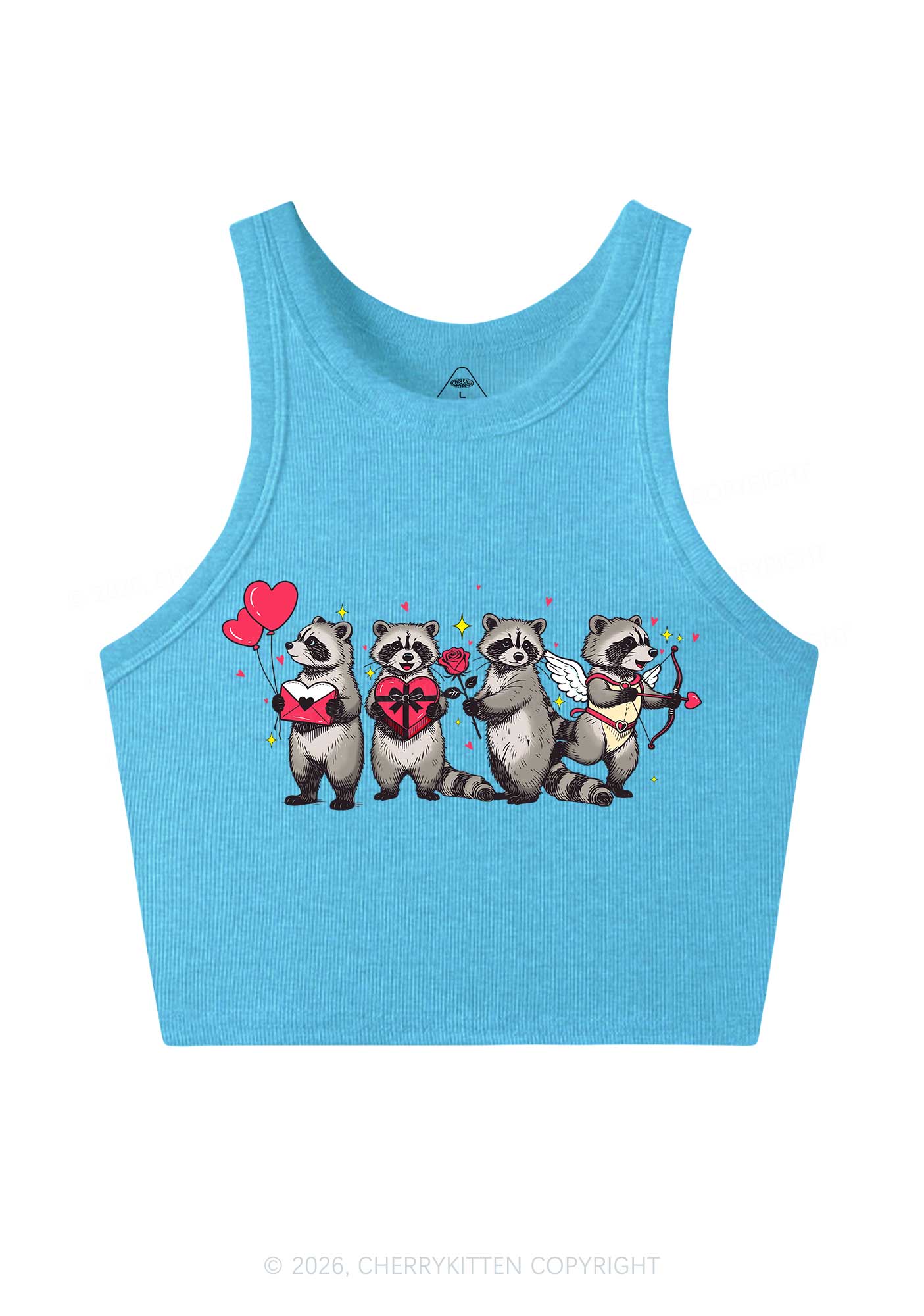 Raccoon Cupids Valentine's Day Y2K Crop Tank Top Cherrykitten