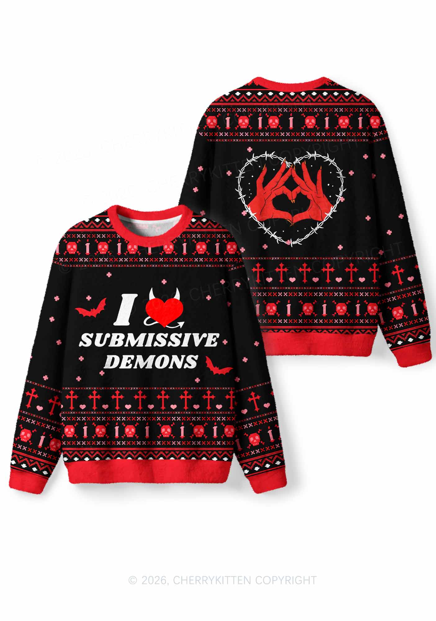 Halloween I Love S Demons Y2K Christmas Knit Sweatshirt Cherrykitten