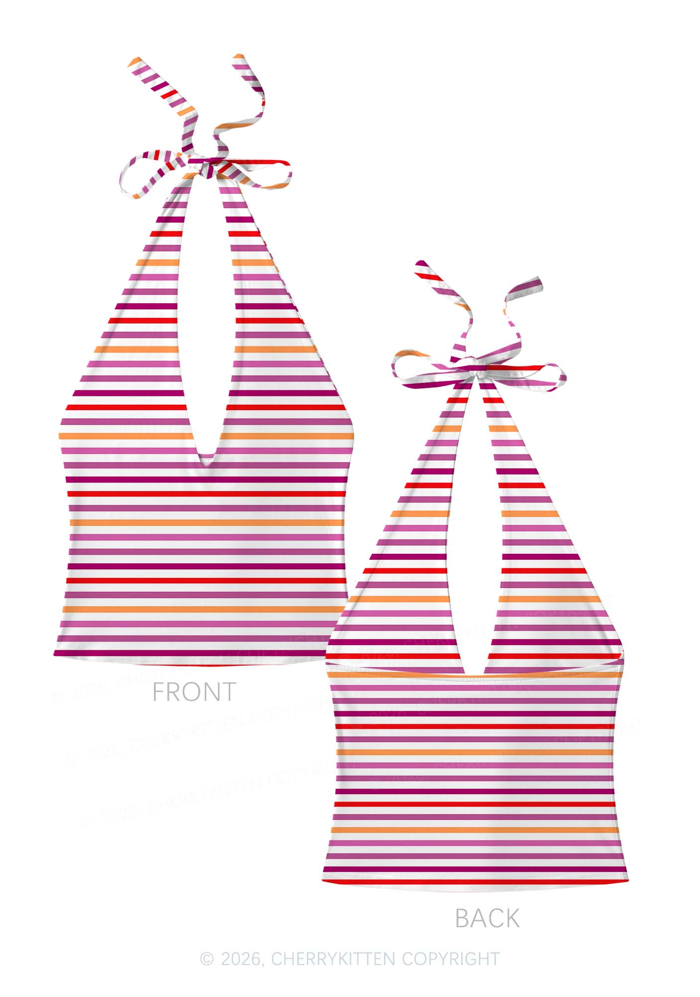 Lesbian Stripes Pride Y2K Print Halter Deep V Neck Cami Cherrykitten