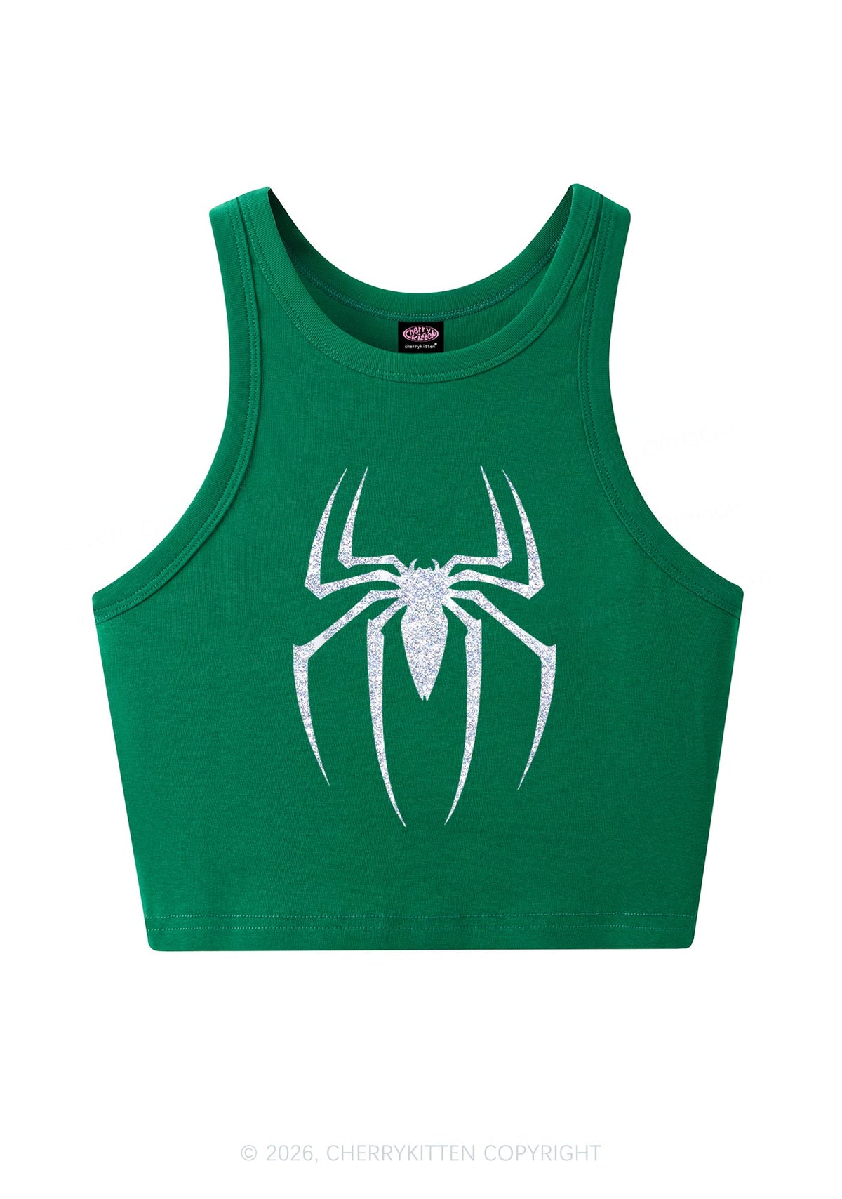 Glitter Spider Y2K Crop Tank Top Cherrykitten