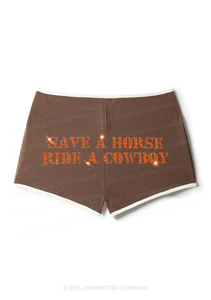 Rhinestone Save A Horse Ride A Cowboy Y2K Booty Shorts Cherrykitten