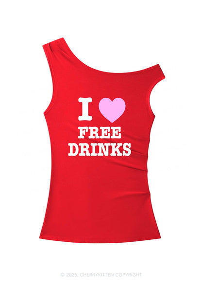 I Love Free Drinks Y2K Off Shoulder Tank Top Cherrykitten