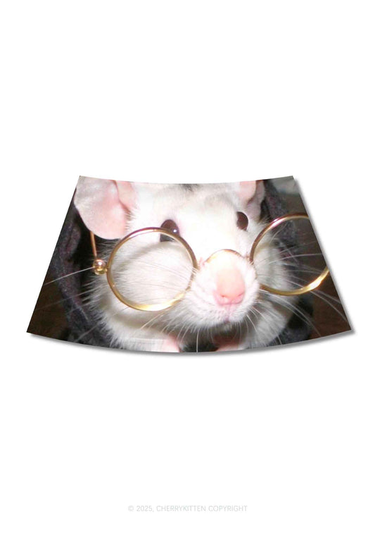 Glasses Rat Y2K Print Mini Skirt Cherrykitten