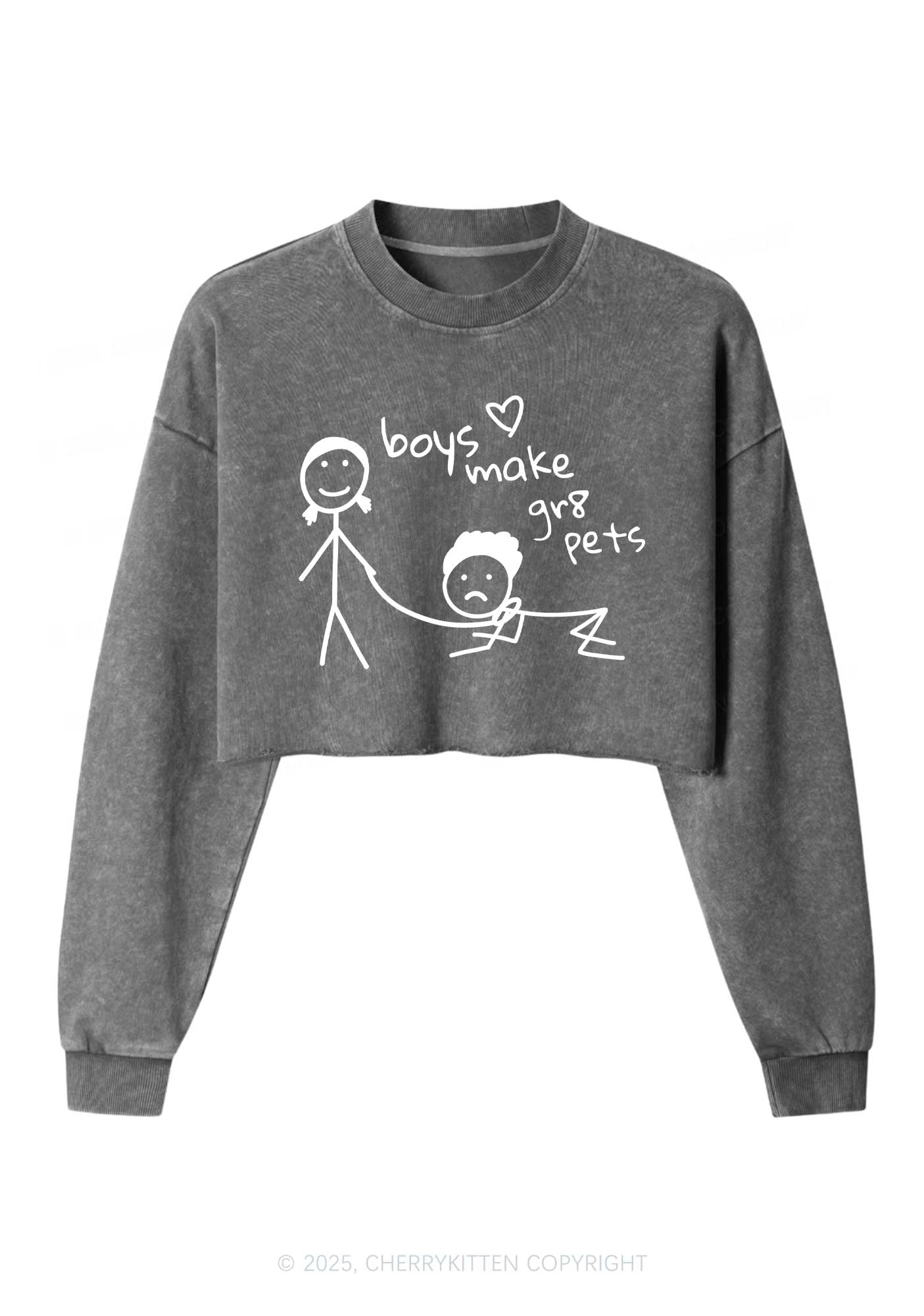 Boys Make Gr8 Pets Y2K Crop Washed Sweatshirts Cherrykitten