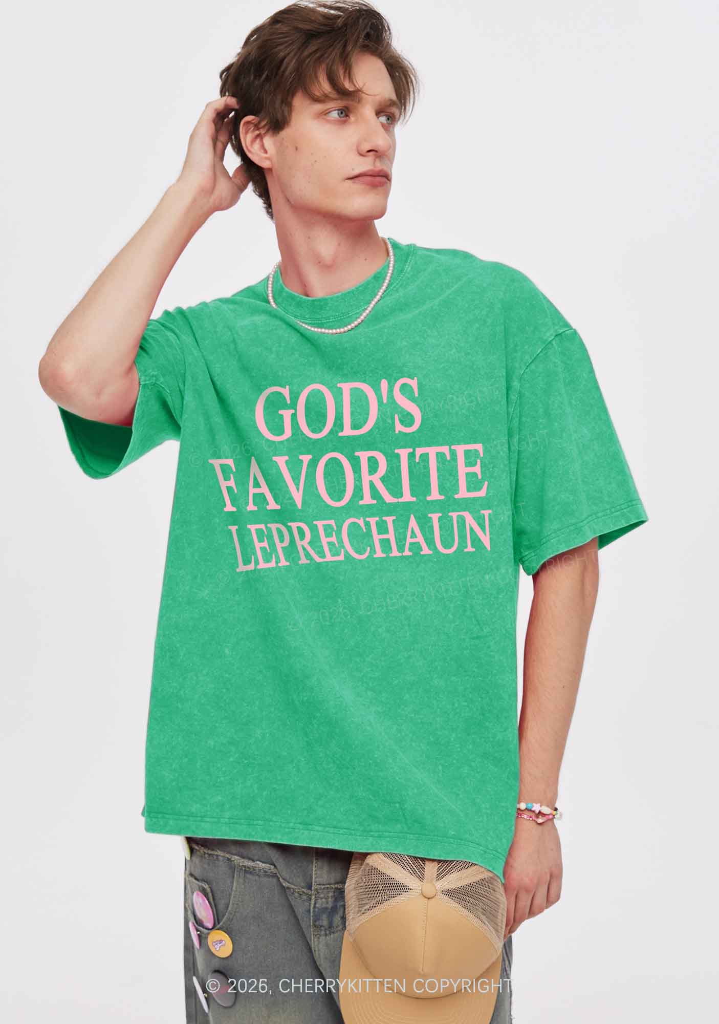 God's Favorite Leprechaun St Patricks Y2K Shirts Washed Tee Cherrykitten