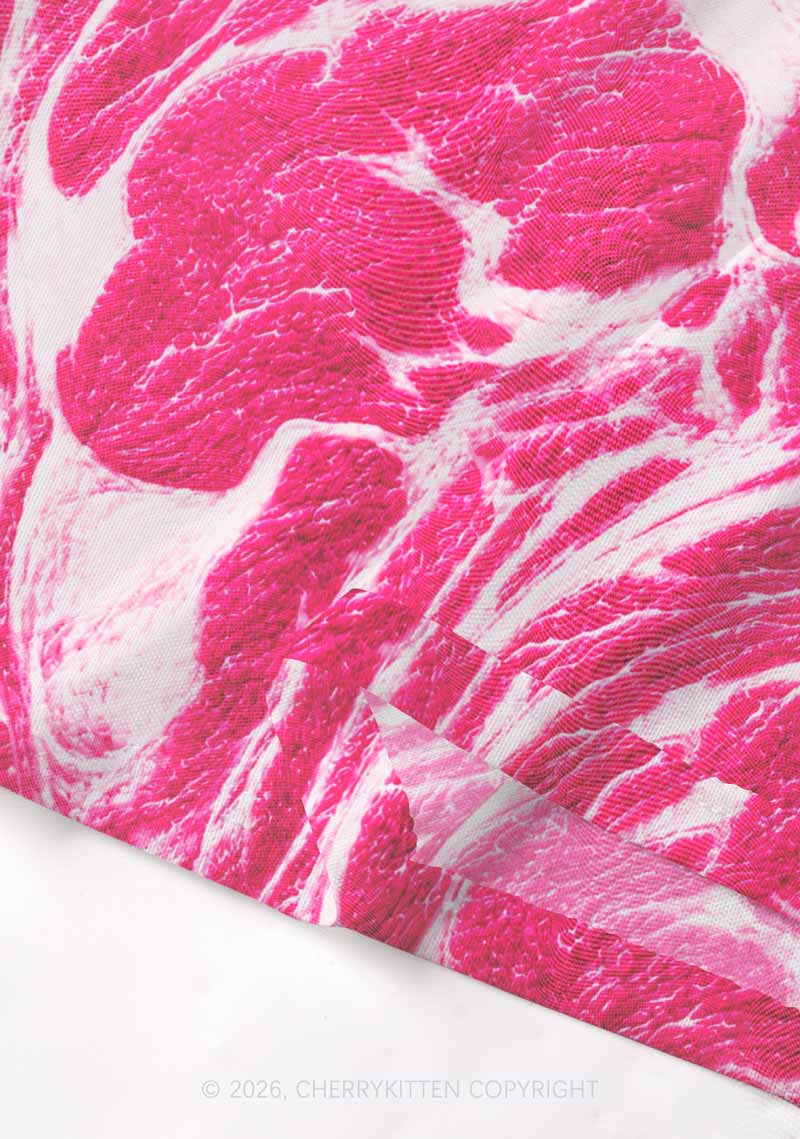 Halloween Pink Beef Texture Y2K Mesh Crop Top Cherrykitten