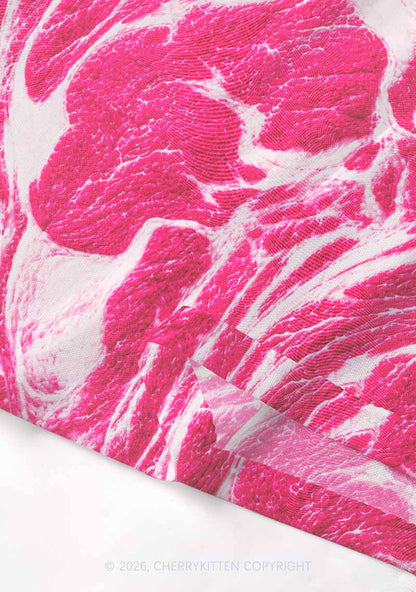 Halloween Pink Beef Texture Y2K Mesh Crop Top Cherrykitten